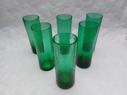 Retro Karcagi zöld fátyolüveg régi pohár 6 db