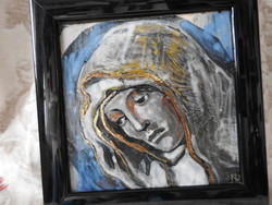 Fehér Margit tűzzománc kép - Szűz Mária