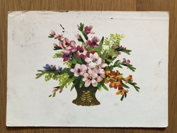 Régi virágos képeslap - D. Izsák Magda rajz