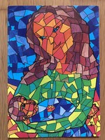Aranyos képeslap - Kováts Eszter rajz (12 éves) - " Mozaik Madonna "  - 1997