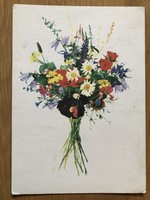 Régi virágos képeslap - Gonda - Rozs rajz