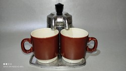 Mid-Century BREVETTO kávéfőző + 2 csésze + 2 alj + kanál készlet