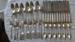 12 személyes ezüst étkészlet, kés, villa, nagykanál, kiskanál (48 darab) BM monogrammal