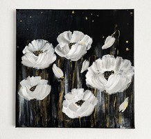 Fehér Pipacsok 40x40cm Virágos absztrakt festmény