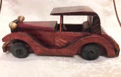 Small wooden car, old mobile shelf decoration, wooden toy