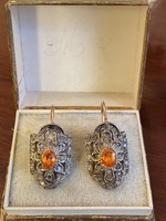 Old 14ct Gold Earrings with Silver Diamonds and Lemon!