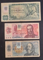 Szlovákia 20,50 és 100 Korona.