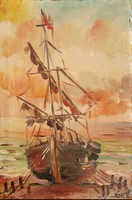 Nazim: Kikötött vitorláshajó, 1975 - olaj-vászon festmény