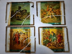 Antik dia. Üveglapra festett képek. 1870-1906  Vallási jelenet 4db    törött