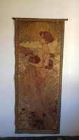 Alfons mucha female figure in summer, tapestry mural with cornice