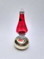 Régi üveg karácsonyfadísz petróleumlámpa lámpás nagy piros üvegdísz
