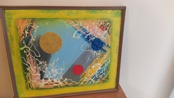 (K) cheerful abstract painting with pleasant colors. 62X53 cm with frame