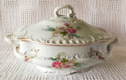 Fabulous antique Art Nouveau rose porcelain soup with vegetable serving bowl with lid