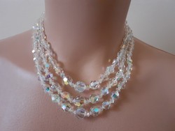 Vintage aurora borealis (polar light) crystal three-row necklace