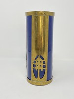 Antik 1840 különleges és ritka, réz foglalattal díszített, kobalt kék kerámia váza- CZ