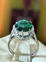 Antik ezüst gyűrű, szintetikus smaragd kővel