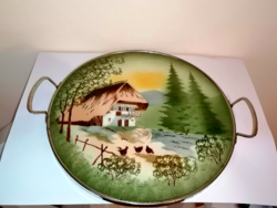 Régi, csodás porcelánbetétes tálca