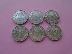 6 X Francis Joseph 2 crown silver - 6 ag - Hungarian coins