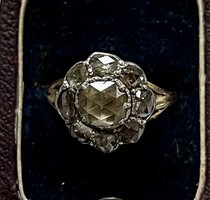 Antik Gyémánt gyűrű kb. 2,4 karát Holland Rózsa csiszolású kővel. 14 ct Arany, ezüst foglalat, 2,8gr