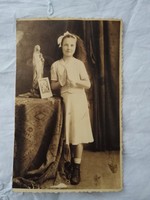 Antik magyar szépia fotó, kislány, elsőáldozás, elsőáldozó kislány 1910-30 körüli