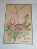 1905-ös rendkívüli szépségű, dombornyomott virágos üdvözlő lap 91.