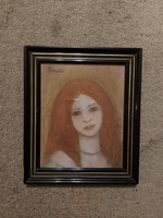 Pastel portrait painting by Rónai sign, size indicated!