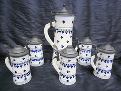 Antique Zsolnay 1880s. Family-sealed, wine and beer mug, 6-piece set. Extra rare