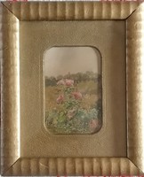 Béla Hajdú with a signature! Flower field (watercolor) with frame 29,5x24,5cm! Flawless!