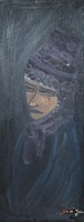 Bari Janó: Női portré (olaj, vászon, 50x20 cm) arckép - roma festőművész