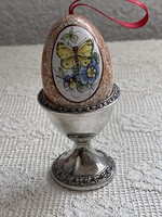 Angol ezüstözött tojás tartó porcelán tojással