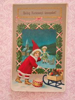 Régi karácsonyi képeslap levelezőlap Mikulás játékok szánkó