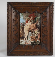 Painted porcelain picture in carved wooden frame