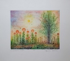 ***** Gross Arnold: The Amazing Flowers - Original Colored Etching, Frameless *****