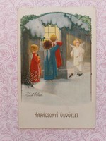 Régi karácsonyi képeslap Pauli Ebner művészrajz levelezőlap angyalok kismadarak