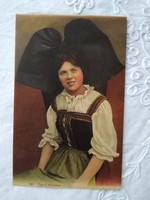 Antik francia színezett képeslap/fotólap Alsacienne-i hölgy hatalmas masni fejdísszel, 1910