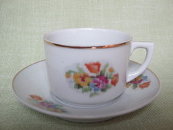 Zsolnay porcelain coffee mocha cup with rare cross stitch pattern