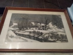 Gaál domokos (1940-2009) snowy hills etching.