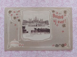 Múzeumi reprint újévi képeslap levelezőlap Országház fotó lóhere