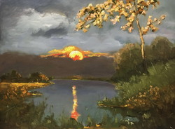 László Tokaji: sunset, oil painting