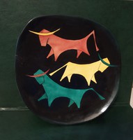 Bodrogkereszúr art deco ceramic decorative bowl: bulls (ulrich Joseph ceramic)