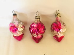 Régi retro üveg karácsonyfadísz,3db rózsaszín lampion