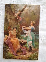 Antik, művészlap/képeslap H.Zatzka festményével illusztrálva, hölgyek, angyalka, 1916