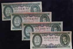 4 db 10 Forint, 1960, 1962, 1969 és 1975,  G-Vg.