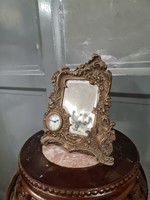 Barokk stílusú bronz tükör óra - asztalióra