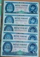 5 db papír 20 Ft-os 1969-ből