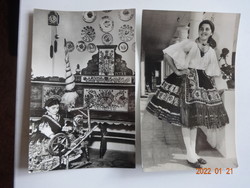 2 old postcards together: folk costume from Sárköz