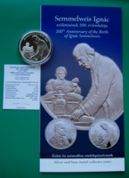 2018 - Semmelweis Ignác silver 10000 ft commemorative coin with pp - certificate and description