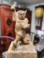 Antik kínai faragott harcművész fa szobor , ázsiai, keleti, japán