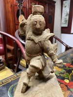 Antik kínai faragott fa harcművész szobor 2, ázsiai, keleti, japán