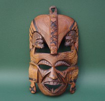 Régi 1952-ben készült afrikai törzsi maszk kézzel faragott fa fali maszk jelzett Jambo Kenya